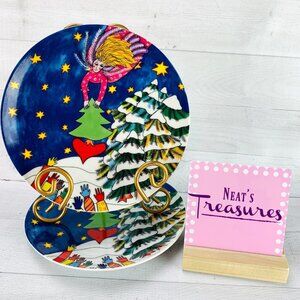 Vintage Kiki 1997 CHRISTMAS LOVE FOR EVERYONE Angel Decorative Salad Plate Set 2